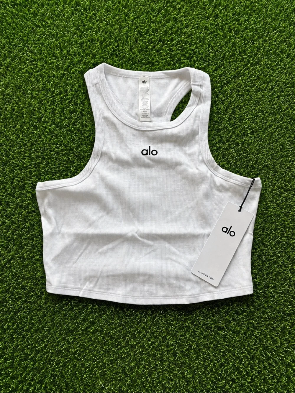ALO Yoga White Ribbed Racerback Crop Top